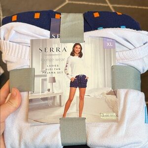 Serra Ladies Aldi Pajama Set - White and Navy